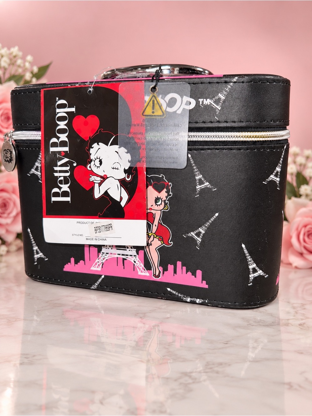 Betty Boop Black and Pink Eiffel Tower Cosmetic Case